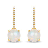 1.06 Carat Genuine Ethiopian Opal and White Diamond 14K Yellow Gold Earrings