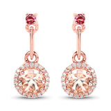 1.03 Carat Genuine Morganite, Pink Tourmaline and White Diamond 14K Rose Gold Earrings