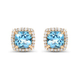 1.58 Carat Genuine Swiss Blue Topaz and White Diamond 14K Yellow Gold Earrings