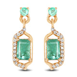 0.70 Carat Genuine Zambian Emerald and White Diamond 14K Yellow Gold Earrings