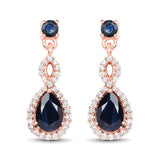 1.19 Carat Genuine Blue Sapphire and White Diamond 14K Rose Gold Earrings