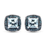 1.16 Carat Genuine Aquamarine and Blue Diamond .925 Sterling Silver Earrings
