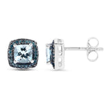 1.16 Carat Genuine Aquamarine and Blue Diamond .925 Sterling Silver Earrings