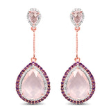 14K Rose Gold Plate 15.20 Carat Genuine Rose Quartz Amethyst & White Topaz .925 Silver Earring