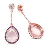 14K Rose Gold Plate 15.20 Carat Genuine Rose Quartz Amethyst & White Topaz .925 Silver Earring