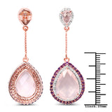 14K Rose Gold Plate 15.20 Carat Genuine Rose Quartz Amethyst & White Topaz .925 Silver Earring