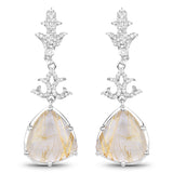 15.97 Carat Genuine Golden Rutile And White Topaz .925 Sterling Silver Earrings