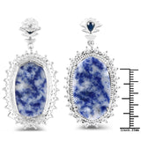 21.26 Carat Genuine Blue Aventurine, Blue Sapphire & White Topaz .925 Sterling Silver Earrings