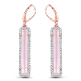 14K Rose Gold Plated 8.61 Carat Genuine Rose Quartz and White Topaz .925 Sterling Silver Earrings