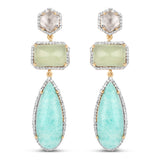 18K Yellow Gold Plated 27.50 Carat Genuine Multi Stone .925 Sterling Silver Earrings