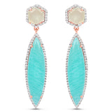 14K Rose Gold Plate 17.14 Carat Genuine Amazonite Prehnite & White Topaz .925 Silver Earring