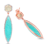 14K Rose Gold Plate 17.14 Carat Genuine Amazonite Prehnite & White Topaz .925 Silver Earring