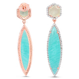 14K Rose Gold Plate 17.14 Carat Genuine Amazonite Prehnite & White Topaz .925 Silver Earring