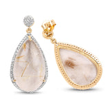14K Yellow Gold Plated 35.15 Carat Genuine Golden Rutile & White Topaz .925 Sterling Silver Earrings