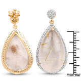 14K Yellow Gold Plated 35.15 Carat Genuine Golden Rutile & White Topaz .925 Sterling Silver Earrings