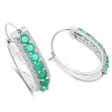 1.62 Carat Genuine Emerald and White Zircon .925 Sterling Silver Earrings