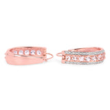 14K Rose Gold Plated 3.70 Carat Genuine Morganite And White Diamond .925 Sterling Silver Earrings