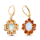 14K Yellow Gold Plate 5.42 Carat Genuine Ethiopian Opal Citrine & White Topaz .925 Silver Earring