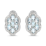 3.24 Carat Genuine Aquamarine And White Diamond .925 Sterling Silver Earrings