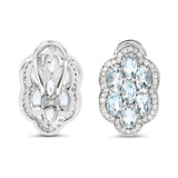 3.24 Carat Genuine Aquamarine And White Diamond .925 Sterling Silver Earrings