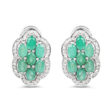 3.24 Carat Genuine Emerald and White Diamond .925 Sterling Silver Earrings