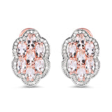 14K Rose Gold Plated 3.52 Carat Genuine Morganite And White Diamond .925 Sterling Silver Earrings