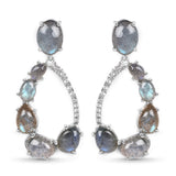 17.84 Carat Genuine Labradorite and White Topaz .925 Sterling Silver Earrings