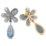 14K Yellow Gold Plate 47.85 Carat Genuine Labradorite London Blue White Topaz .925 Silver Earring