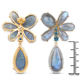 14K Yellow Gold Plate 47.85 Carat Genuine Labradorite London Blue White Topaz .925 Silver Earring