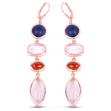 14K Rose Gold Plated 30.55 Carat Genuine Multi Stone .925 Sterling Silver Earrings
