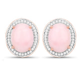 4.20 Carat Genuine Pink Opal and White Diamond 14K Rose Gold Earrings