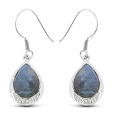 9.13 Carat Genuine Labradorite And White Topaz .925 Sterling Silver Earrings