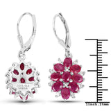 4.30 Carat Genuine Ruby and White Zircon .925 Sterling Silver Earrings