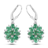 3.04 Carat Genuine Zambian Emerald and White Zircon .925 Sterling Silver Earrings