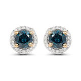 14K Yellow Gold Plated 0.65 Carat Genuine Blue Diamond & White Diamond .925 Sterling Silver Earrings