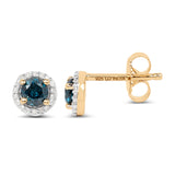14K Yellow Gold Plated 0.65 Carat Genuine Blue Diamond & White Diamond .925 Sterling Silver Earrings