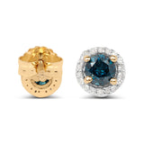 14K Yellow Gold Plated 0.65 Carat Genuine Blue Diamond & White Diamond .925 Sterling Silver Earrings