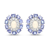 5.32 Carat Genuine Ethiopian Opal, Tanzanite and White Topaz .925 Sterling Silver Earrings