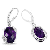 10.18 Carat Genuine Amethyst and White Topaz .925 Sterling Silver Earrings
