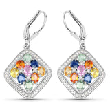 4.15 Carat Genuine Multi Sapphire .925 Sterling Silver Earrings