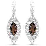5.09 Carat Genuine Smoky Quartz And White Topaz .925 Sterling Silver Earrings