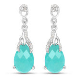 5.56 Carat Genuine Amazonite And White Topaz .925 Sterling Silver Earrings