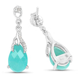 5.56 Carat Genuine Amazonite And White Topaz .925 Sterling Silver Earrings