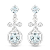 4.42 Carat Genuine Aquamarine and White Zircon .925 Sterling Silver Earrings