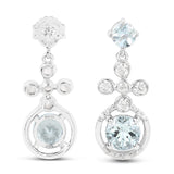 4.42 Carat Genuine Aquamarine and White Zircon .925 Sterling Silver Earrings