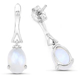 4.27 Carat Genuine White Rainbow Moonstone And White Topaz .925 Sterling Silver Earrings