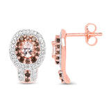 18K Rose Gold Plate 1.36 Carat Genuine Morganite Smoky Quartz & White Zircon .925 Silver Earring