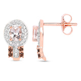 18K Rose Gold Plate 0.87 Carat Genuine Morganite Smoky Quartz & White Zircon .925 Silver Earring