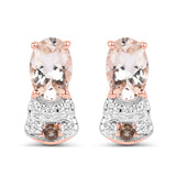 18K Rose Gold Plate 0.95 Carat Genuine Morganite Smoky Quartz & White Zircon .925 Silver Earring