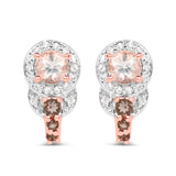 18K Rose Gold Plate 0.84 Carat Genuine Morganite Smoky Quartz & White Zircon .925 Silver Earring